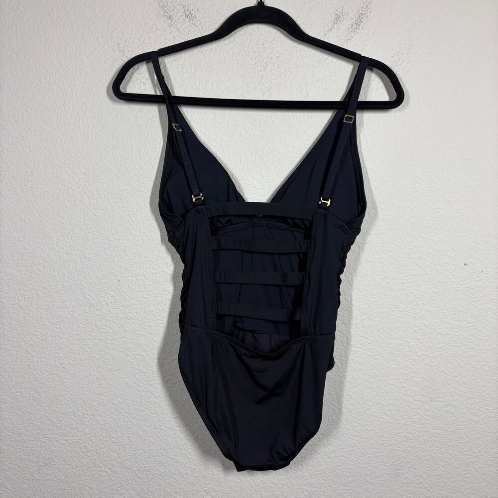 La Blanca Swimsuit Swimwear One Piece Beachwear Black Ruched Cut Out Back - Picture 2 of 9